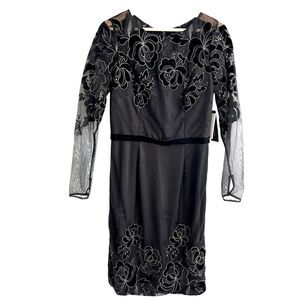David Meister Womens Illusion Black Cocktail Dress Size 8 Formal Wedding Guest
